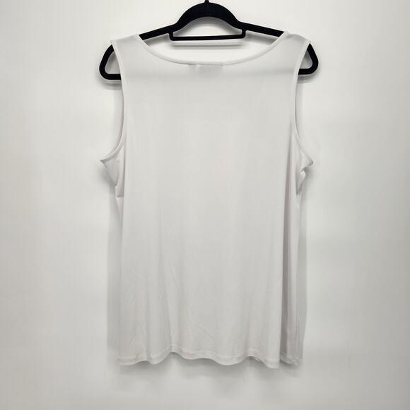 Susan Graver White Floral 2 pc. Tank Sheer Rhinestone Embellished Tunic Women L - Picture 11 of 12